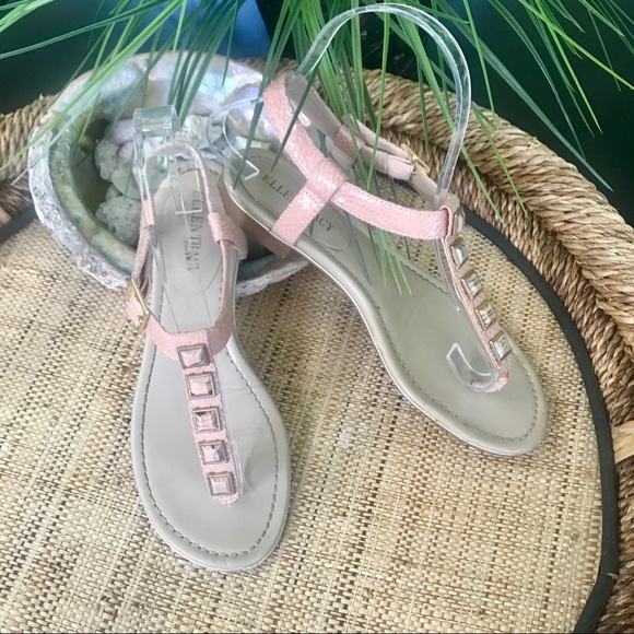 💰Ellen Tracy Embellished Pink Snakeskin Sandal - Picture 3 of 6